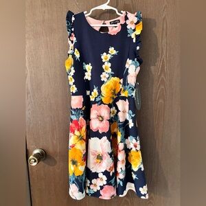 Floral Kids Dress - Navy, Pink, Yellow